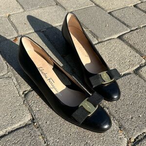 Salvatore Ferragamo Black Flats with Gold Accents